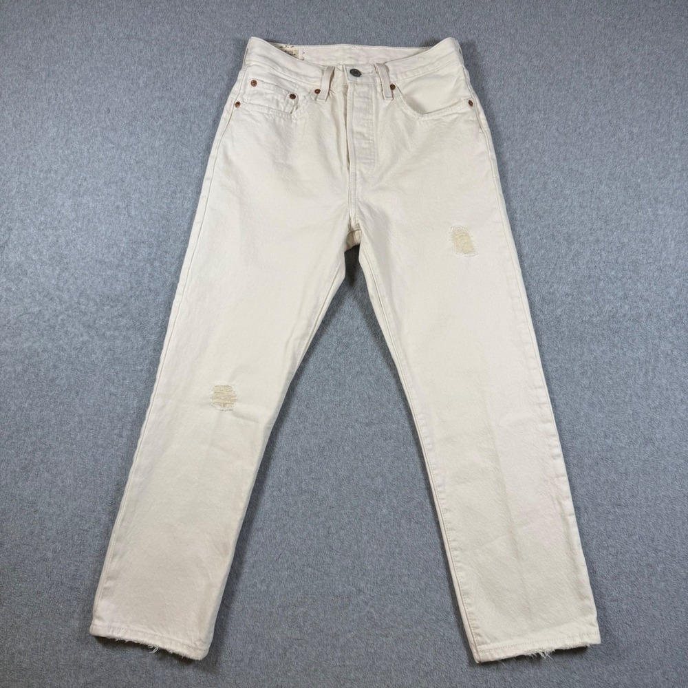 Levi's Jeans Women Cream 501 Original Straight Distressed Button Fly Size (26)